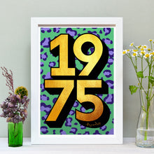 Load image into Gallery viewer, Personalised 50th birthday 1975 golden year print