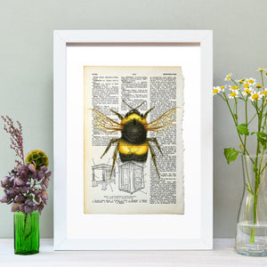 Bee vintage book page art print