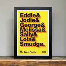 Load image into Gallery viewer, Family names personalised typographical print
