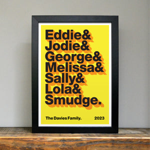 Family names personalised typographical print