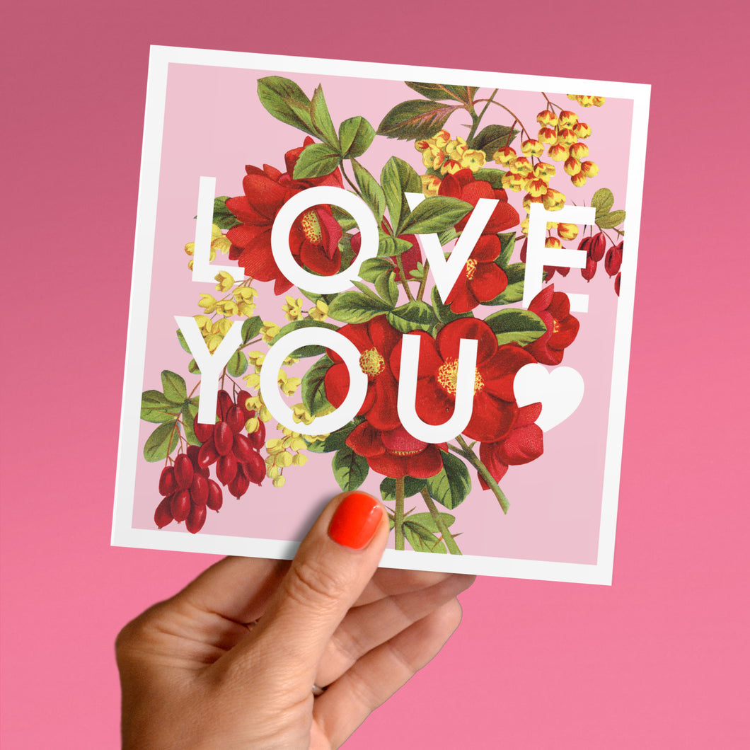 Love you floral Valentine's card