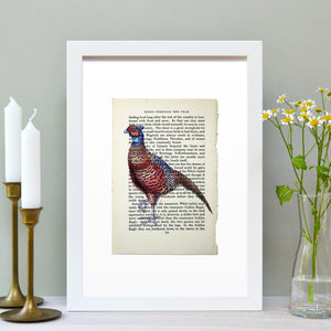 Pheasant vintage book page art print