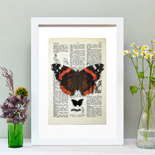 Load image into Gallery viewer, Red Admiral butterfly vintage book page art print