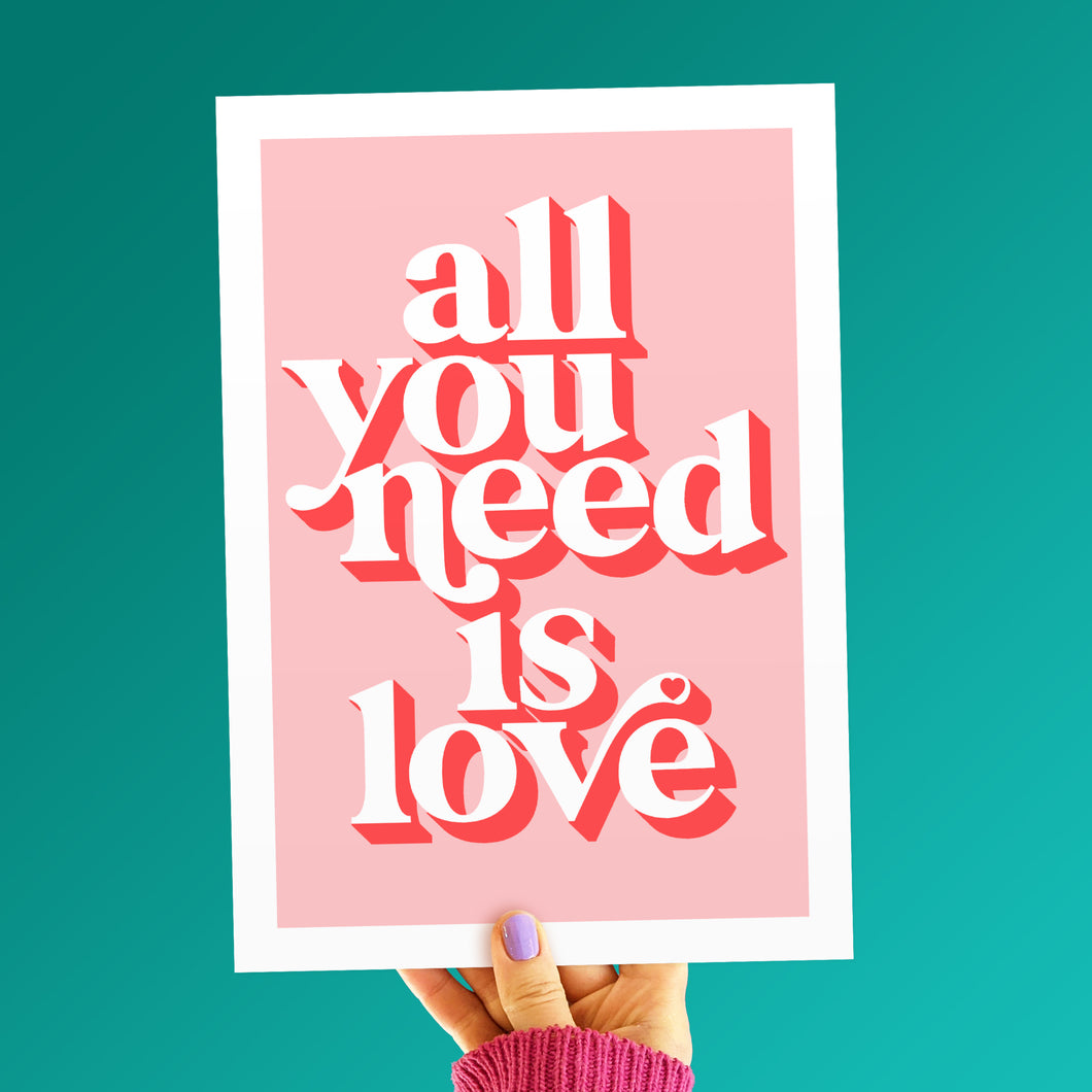 Hands & Hearts x VOXI Limited Edition 'All you need is love' A4 Art Print