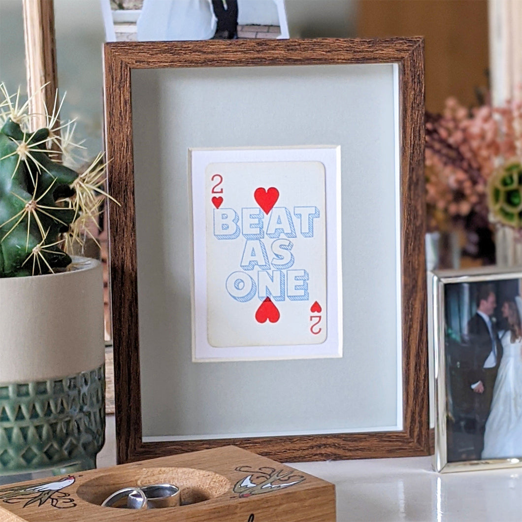 Two hearts beat as one playing card print