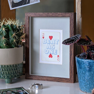 Two hearts beat as one playing card print