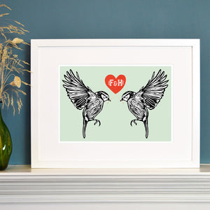 Lovebird blue tits personalised couple's print