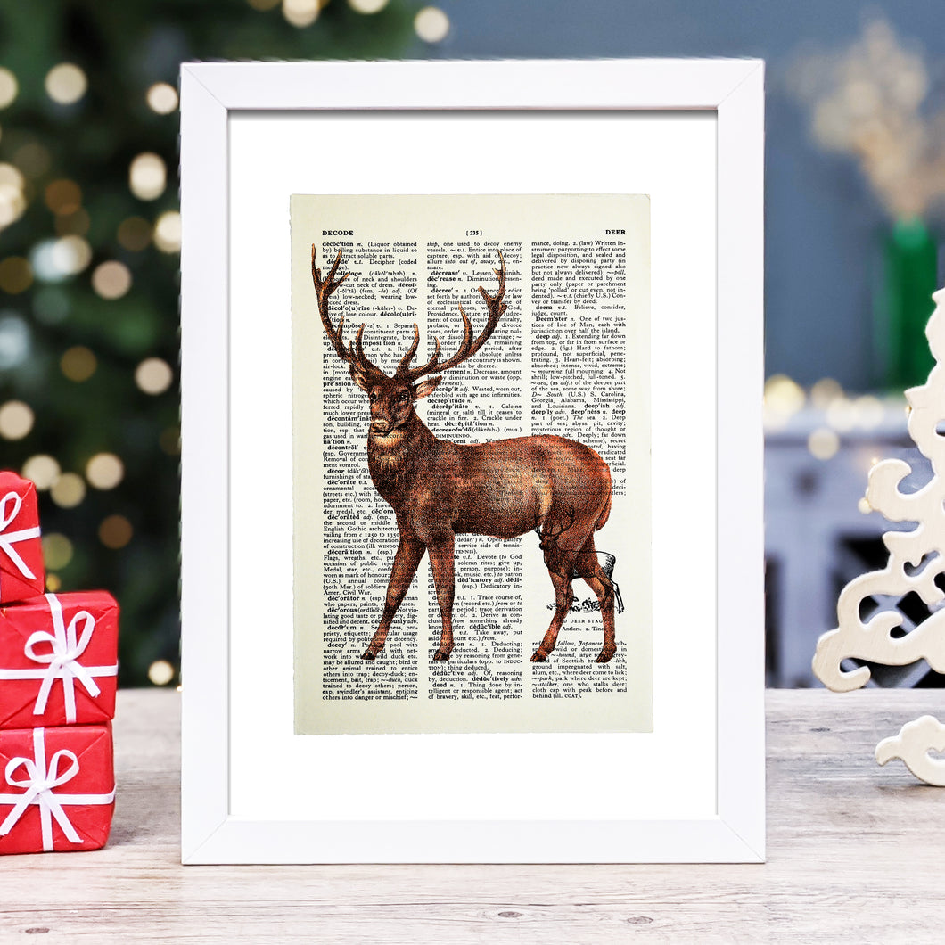 Majestic stag vintage book page art print