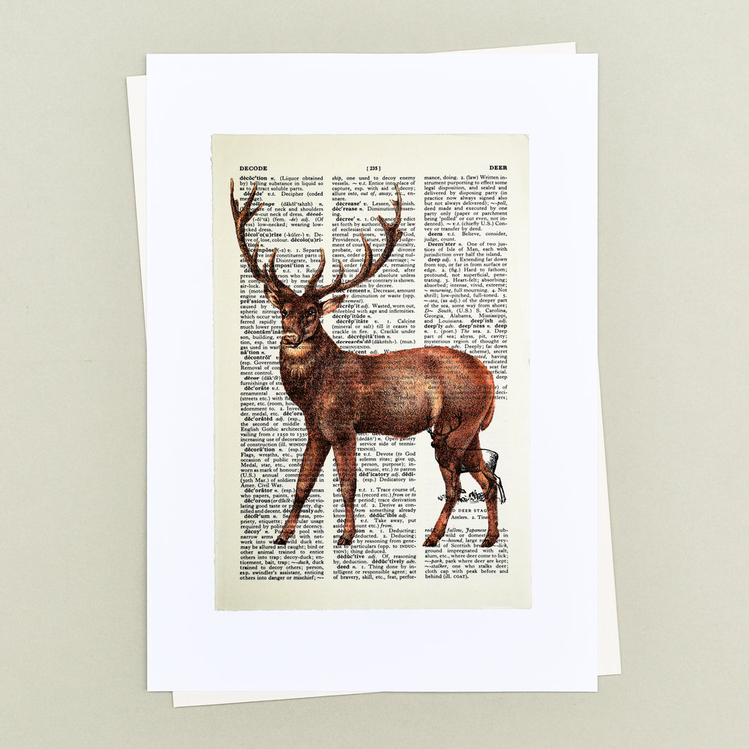 Majestic stag vintage book page art print