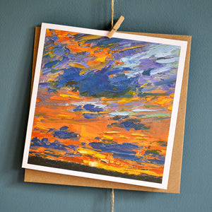 'Golden sunset' landscape painting card