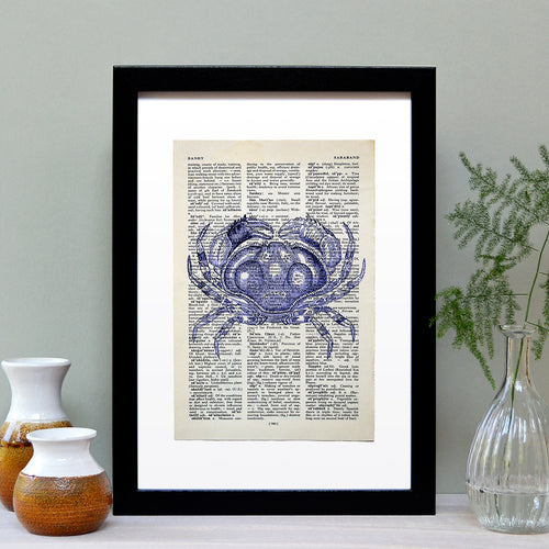 Crab vintage book page art print