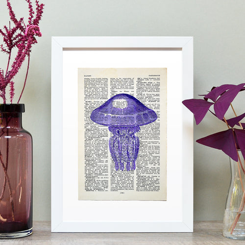 Jellyfish vintage book page art print