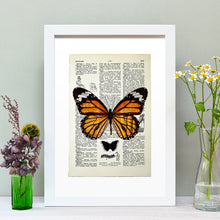 Load image into Gallery viewer, Monarch butterfly vintage book page art print