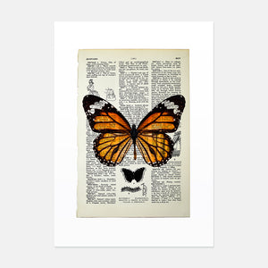 Monarch butterfly vintage book page art print
