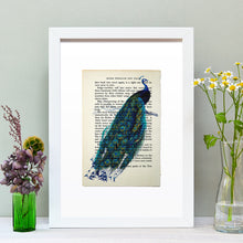 Load image into Gallery viewer, Peacock vintage book page art print