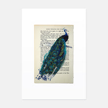 Load image into Gallery viewer, Peacock vintage book page art print
