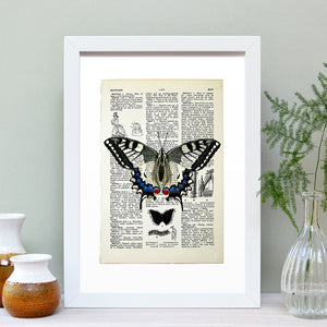 Swallowtail butterfly vintage book page art print