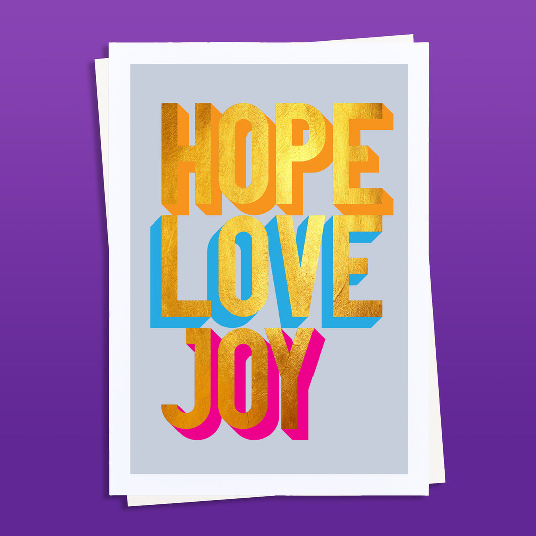 Hope Love Joy golden words art print