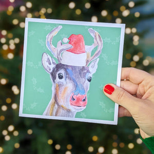 Red-nosed Rudolph festive animals Christmas card