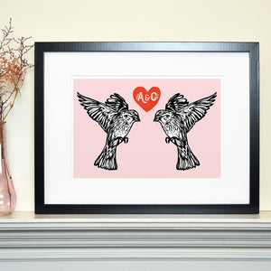 Lovebird sparrows personalised couple's print