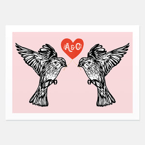 Lovebird sparrows personalised couple's print