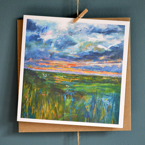 'Sunset over the bay' landscape painting card