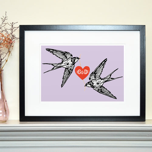 Lovebird swallows personalised couple's print