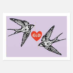 Lovebird swallows personalised couple's print