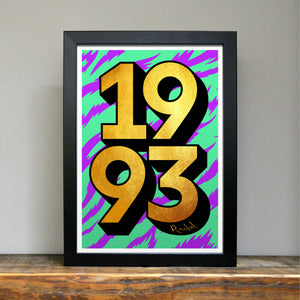 Personalised 30th birthday 1993 golden year print