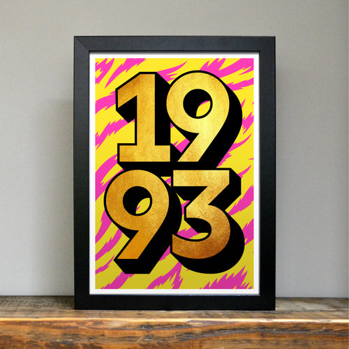 Personalised 30th birthday 1993 golden year print